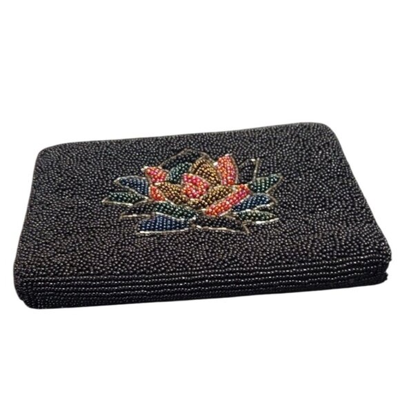 Vintage La Regale Ltd Hand Beaded Floral Clutch Zip Top Silk Lined Evening Bag - Picture 4 of 9